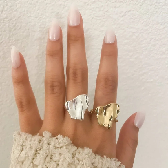 925 Sterling Silver Foil Ring Abstract Ring Modern Ring Resizable Ring Band - Picture 5 of 9